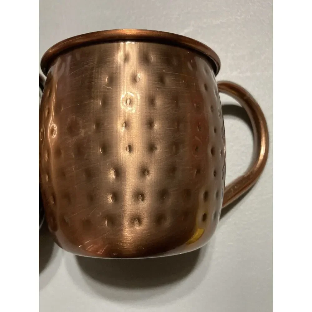 copper‎ plated stainless steel and hammered mugs